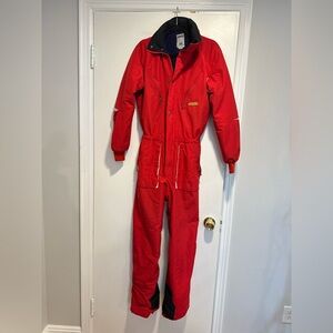 Vintage 80s Tenson Men’s Sz: 38 Red One Piece Ski Suit. Multiple Zipper Pockets.